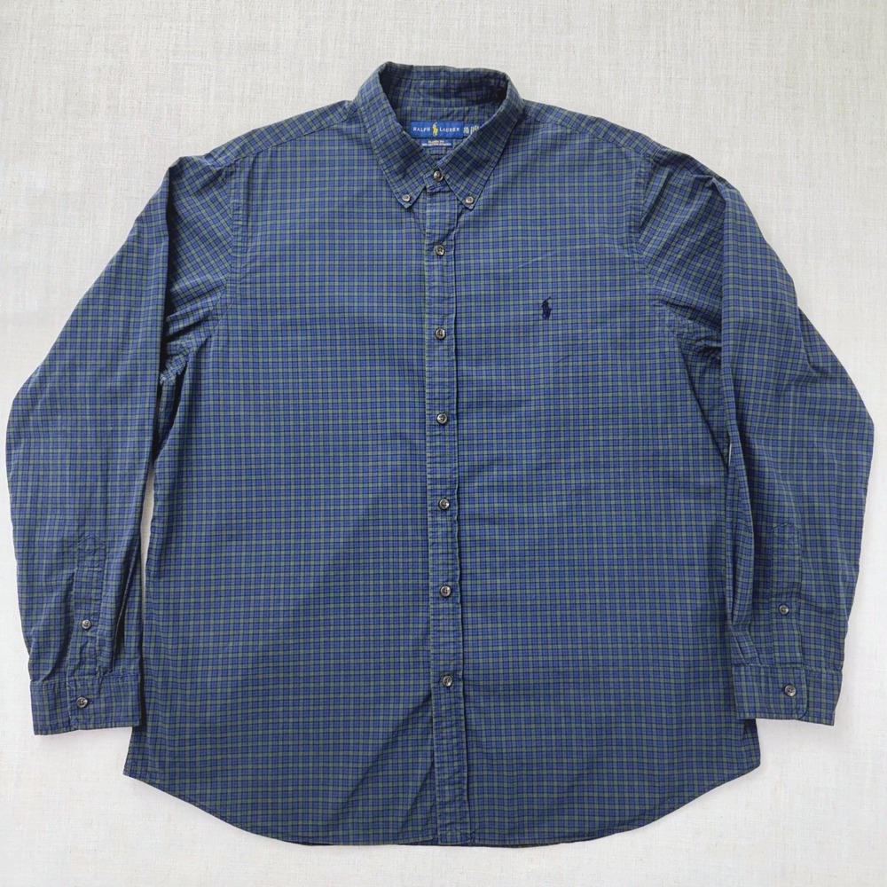 Ralph Lauren Mens XL Blue Green Plaid Cotton Button Down Shirt Pony Logo - Picture 1 of 13